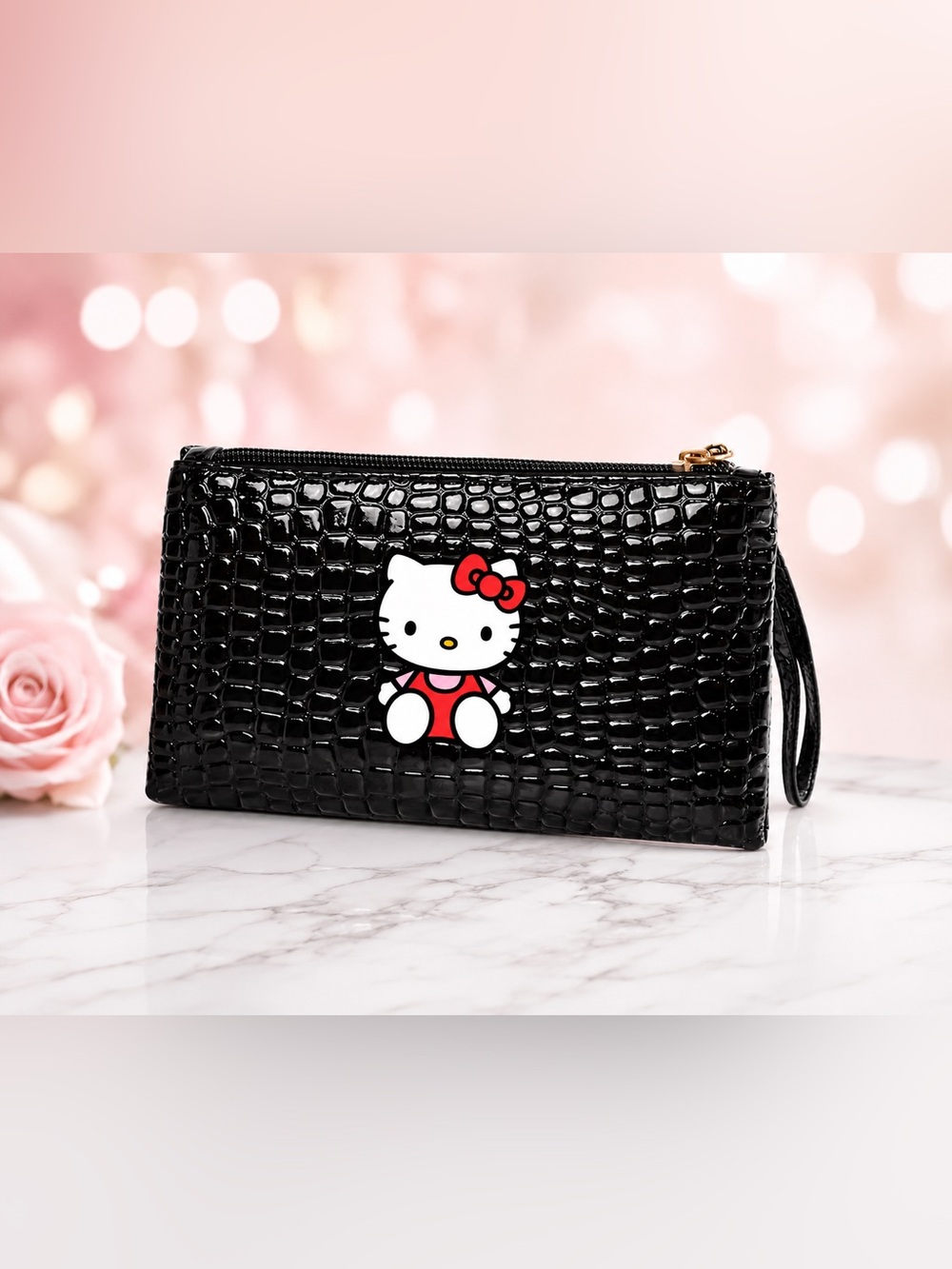 🩷🆕🩷Sanrio Hello Kitty Black Patent Croc Wristlet